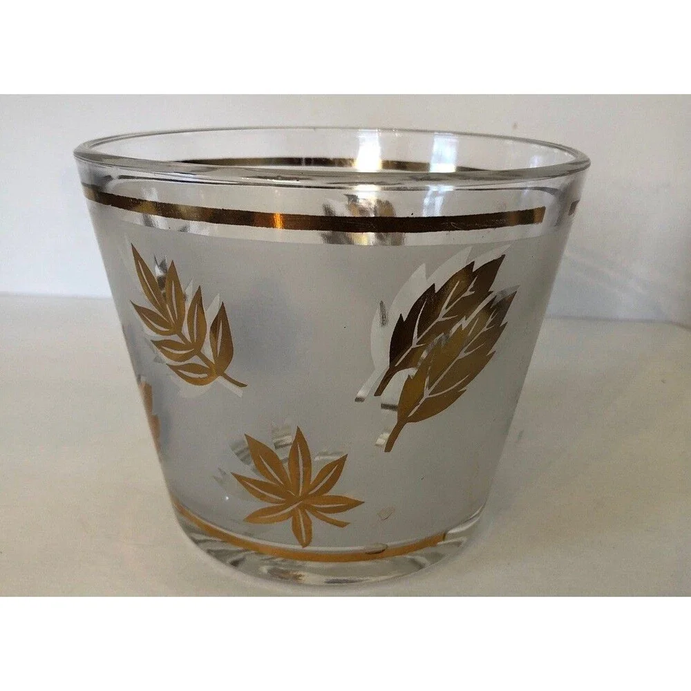 Vintage MCM Libby Golden Foliage Ice Bucket 5”!h 6” W